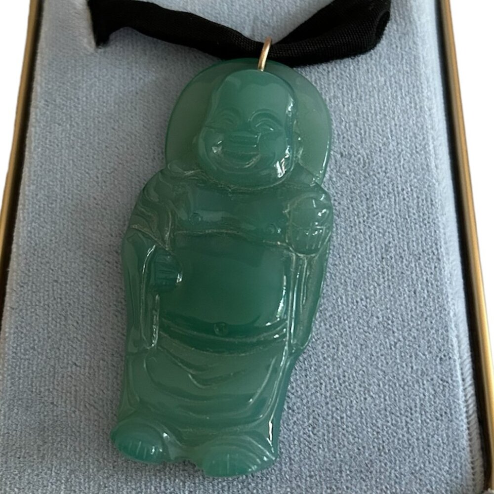 Real Jade Buddha Pendant with‎ Neck Tie + Velvet Box